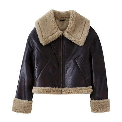 Talvised paksud lühikesed nahast naisterõivad kõrge vöökohaga pikkade varrukatega kärbitud topid Naiste jakk Soe kardigan jakid naistele