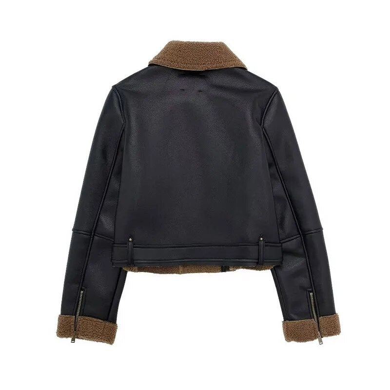 Talvised paksud lühikesed nahast naisterõivad kõrge vöökohaga pikkade varrukatega kärbitud topid Naiste jakk Soe kardigan jakid naistele