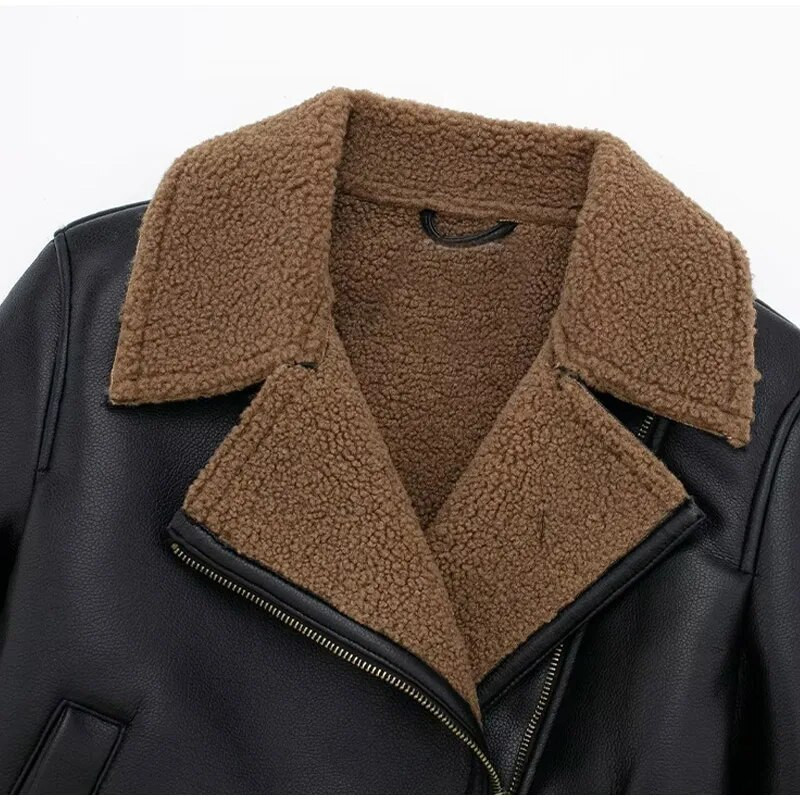 Talvised paksud lühikesed nahast naisterõivad kõrge vöökohaga pikkade varrukatega kärbitud topid Naiste jakk Soe kardigan jakid naistele