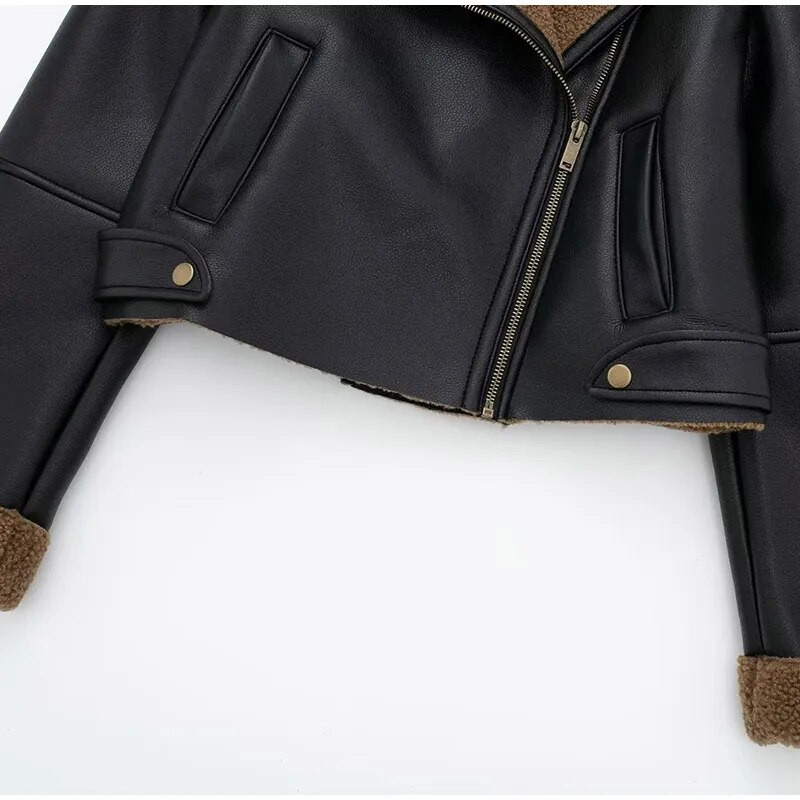 Talvised paksud lühikesed nahast naisterõivad kõrge vöökohaga pikkade varrukatega kärbitud topid Naiste jakk Soe kardigan jakid naistele