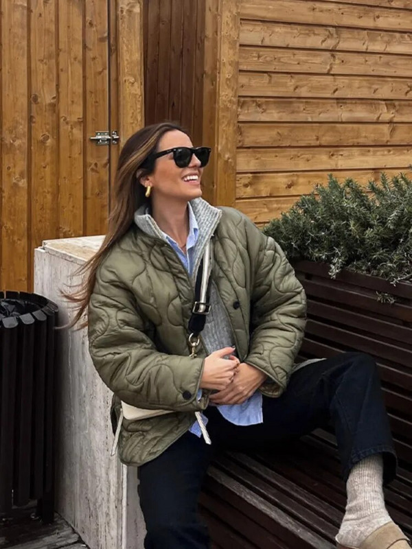 Χειμερινά μονόχρωμα καπιτονέ μπουφάν για γυναίκες με λαιμόκοψη Ο μονό στήθος, χαλαρό παλτό τσέπης Γυναικείο casual γραφείου Street βαμβακερά εξωτερικά ενδύματα