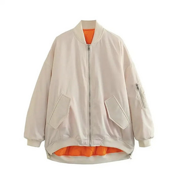 Пролетно-есенно дамско свободно яке с О-образно деколте Дамско ново яке с коси джобове и цип Палто Дамски ежедневни универсални якета