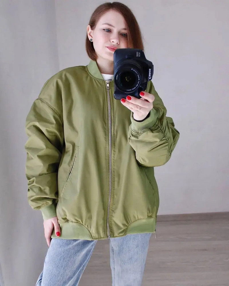 Proljeće jesen Ženska široka bomber jakna s O-izrezom Ženska nova jakna s patentnim zatvaračem s kosim džepom Kaput Ženske ležerne jakne za sve vrste