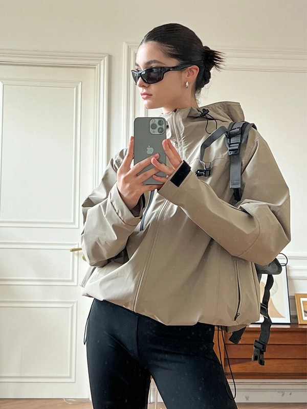 Tuulejope Naiste sügisene vintage kapuutsiga mantel Naiste vabaaja avara lukuga õuejoped Naiste neutraalses stiilis ülerõivad