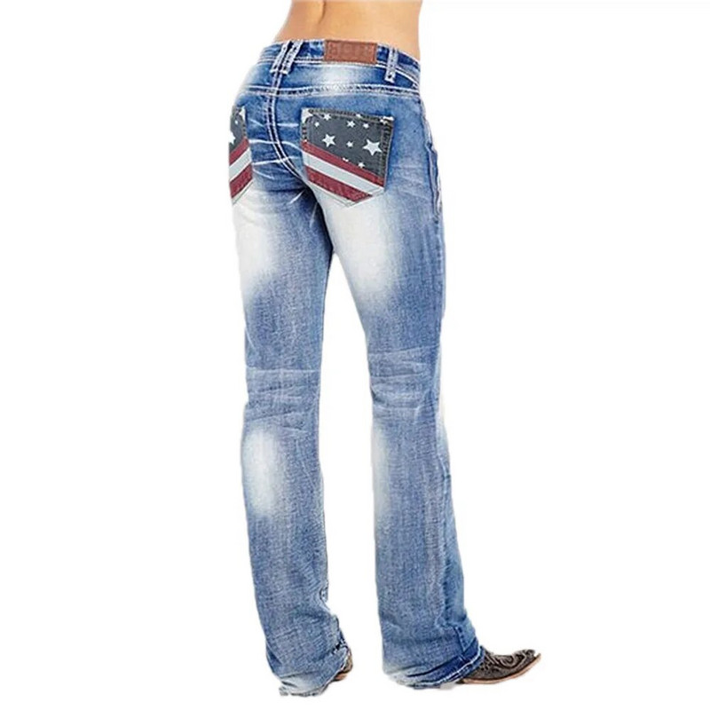 Moteriški džinsai Moteriški rūbai aukštu juosmeniu, Amerikos vėliava, tamprūs, skalbti batai mamai Džinsai Ropa Mujer Vintažinės kelnės Denim Pantalon