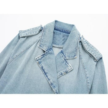 Cropped τζιν μπουφάν Γυναικείο Chic Lady High Street ξεφτισμένο μπλε παλτό θηλυκό 2023 ΝΕΟ