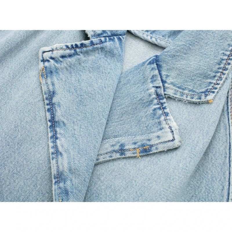 Moteriškas apkarpytas džinsinis švarkas Prašmatnus moteriškas High Street nutrintas mėlynas švarkas, 2023 m. NAUJIENA