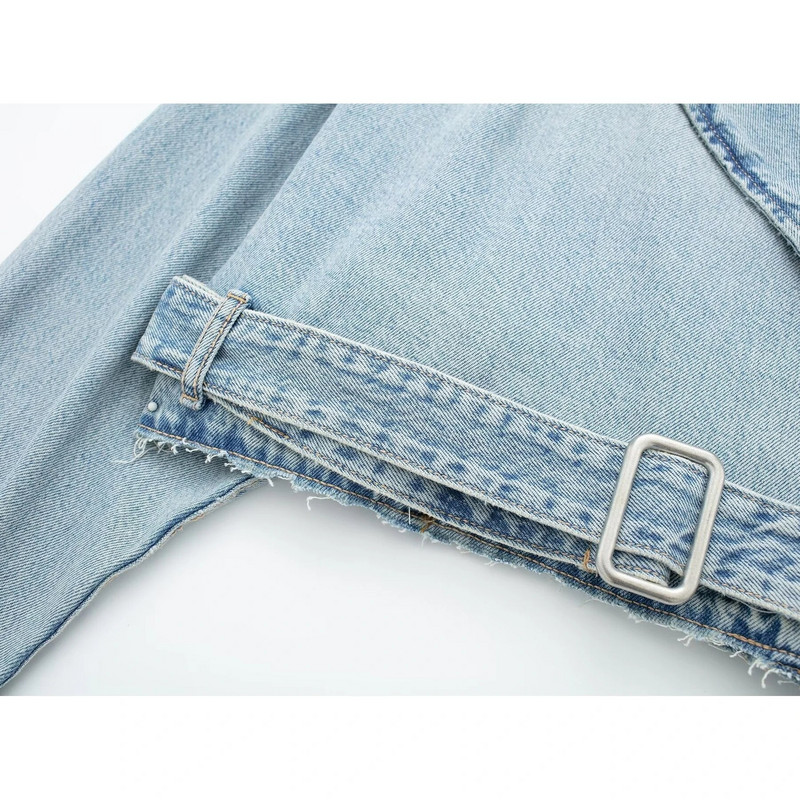 Moteriškas apkarpytas džinsinis švarkas Prašmatnus moteriškas High Street nutrintas mėlynas švarkas, 2023 m. NAUJIENA