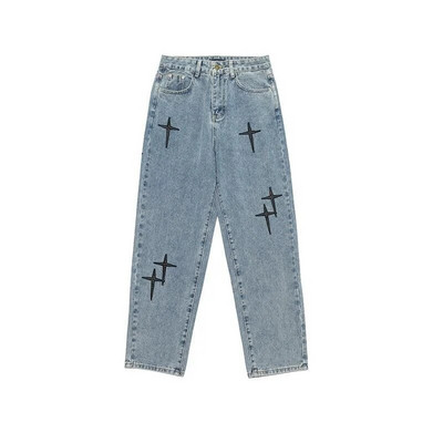 Tänavarõivad Ristitikandid Teksad Naine kõrge vöökohaga Y2k sirged kottis püksid Korea mood naiste teksad 2022 trendipüksid