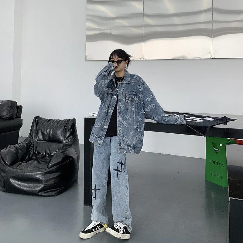 Tänavarõivad Ristitikandid Teksad Naine kõrge vöökohaga Y2k sirged kottis püksid Korea mood naiste teksad 2022 trendipüksid