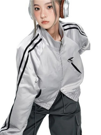 Y2k Секси якета за момичета Streetwear Естетични универсални корейски модни горнища с двоен цип Винтидж пачуърк палта Дамски Harajuku
