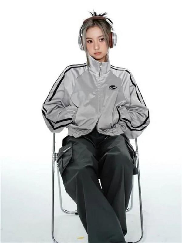 Y2k seksikad tüdrukud jakid tänavarõivad esteetilised kõik sobivad topelttõmblukuga korea moetopsid Vintage lapitööd mantlid naistele Harajuku