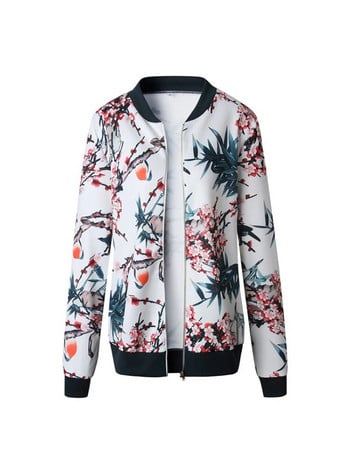 Φλοράλ στάμπα φερμουάρ Γυναικείο μπουφάν casual 2023 Άνοιξη Καλοκαίρι Μακρυμάνικο Loose Bomber Jacket Coat O Neck Fashion Tops Outerwear