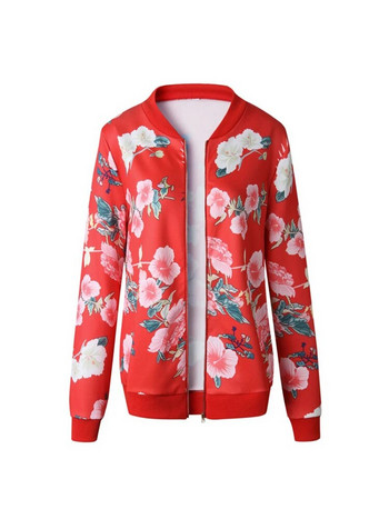 Φλοράλ στάμπα φερμουάρ Γυναικείο μπουφάν casual 2023 Άνοιξη Καλοκαίρι Μακρυμάνικο Loose Bomber Jacket Coat O Neck Fashion Tops Outerwear