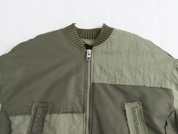 TRAF Patchwork Bomber Jacket Women Zip Oversize Jacket Woman 2023 Μακρυμάνικα Cropped Μπουφάν για Γυναικεία Φθινοπωρινά παλτό