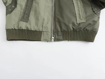 TRAF Patchwork Bomber Jacket Women Zip Oversize Jacket Woman 2023 Μακρυμάνικα Cropped Μπουφάν για Γυναικεία Φθινοπωρινά παλτό