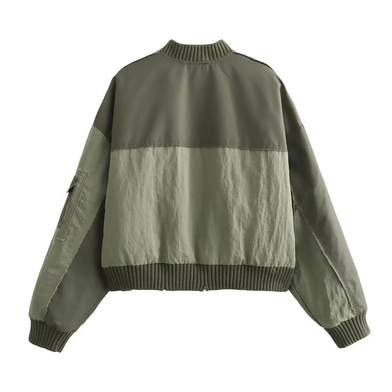 TRAF Patchwork Bomber Moteriška striukė su užtrauktuku Moteriška striukė su užtrauktuku, 2023 m. ilgomis rankovėmis apkarpytos striukės, skirtos moteriškiems rudeniniams plėšytiems paltams