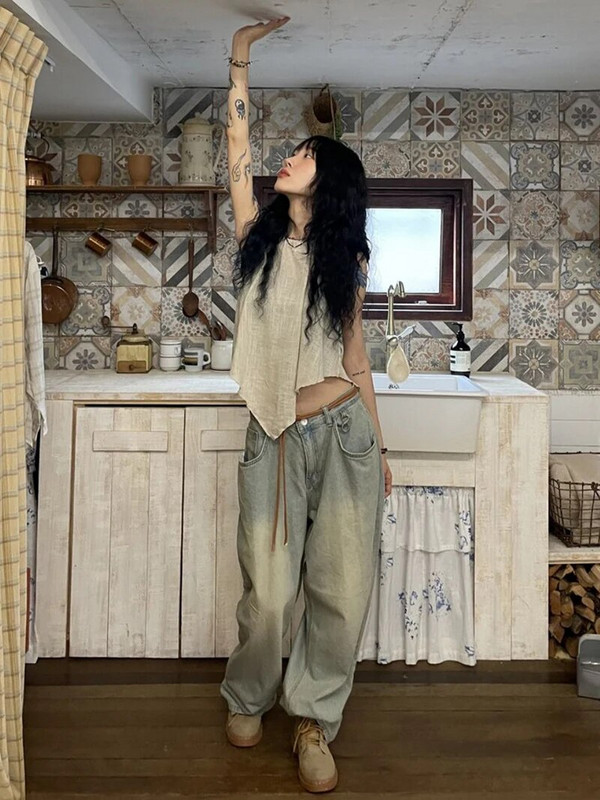 REDDACHiC Retro Mom Jeans laia säärega püksid naistele Tänavarõivad Kõrge vöökohaga sirge naiste püksid Suured uisutajad kottis riided