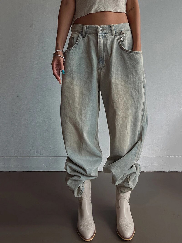 REDDACHiC Retro Mom Jeans laia säärega püksid naistele Tänavarõivad Kõrge vöökohaga sirge naiste püksid Suured uisutajad kottis riided