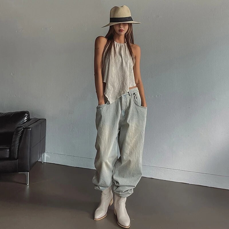 REDDACHiC Retro Mom Jeans laia säärega püksid naistele Tänavarõivad Kõrge vöökohaga sirge naiste püksid Suured uisutajad kottis riided