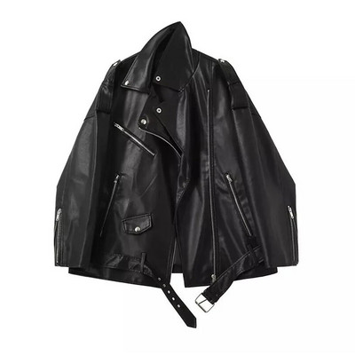 T MODA pavasario rudens dirbtinės odos striukės, moteriškos laisvalaikio paltai Moteriški, nuleidžiami pečiai Motociklai Lokomotyvai Viršutiniai drabužiai su diržu