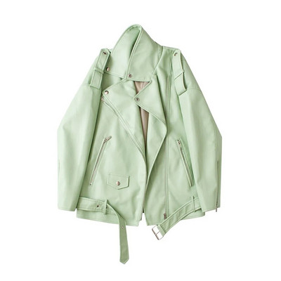 T MODA pavasario rudens dirbtinės odos striukės, moteriškos laisvalaikio paltai Moteriški, nuleidžiami pečiai Motociklai Lokomotyvai Viršutiniai drabužiai su diržu