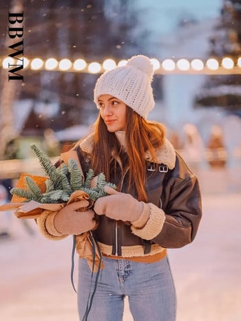 TARF Дамско модно дебело топло палто от изкуствена овча овча реколта Винтидж с колан с дълъг ръкав Подгъв Дамско връхно облекло Шикозни топове