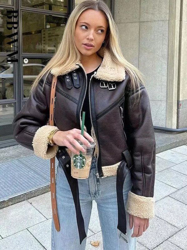 TARF naiste mood, paks soe kunstlik shearling jope Vintage pikkade varrukatega vööäärne naiste ülerõivad šikid topsid