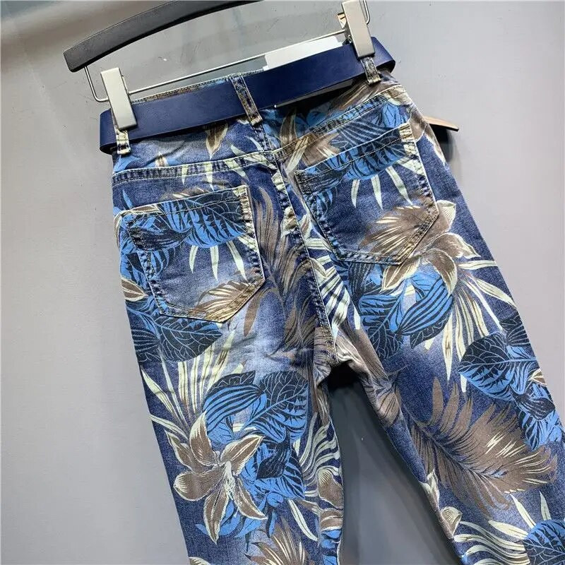 Euroopa 2023. aasta kevad uus vahtralehtede trükkimine, värvimine kärbitud teksad Naiste mood tänavarõivad kõrge vöökohaga lahtised haaremi teksapüksid