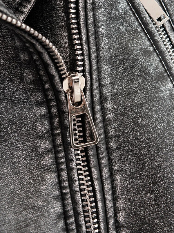 „Ailegogo Vintage“ moteriškas laisvas „Pu“ dirbtinės odos trumpas striukė su diržu Streetwear Moteriškas motociklininkas, užtrauktukas, atvartas.