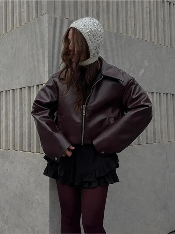 Faux PU Δερμάτινο μπουφάν Rider Γυναικείο 2023 Vintage μακρυμάνικο πέτο με φερμουάρ Παλτό Φθινοπωρινή μόδα Γυναικεία εξωτερικά ρούχα