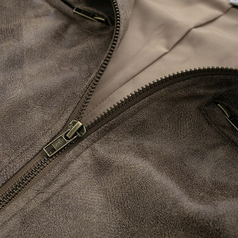 Kunstnahast Bomberjakk Vintage pruun mantel Šikk lukuga lühike riietus, naise tänavariided