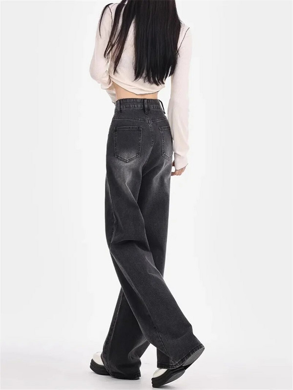 2023. aasta sügistalv, uued sirged teksad, naiste Ameerika High Street kottis püksid naistele, mustad hallid naiste kõrge vöökohaga püksid