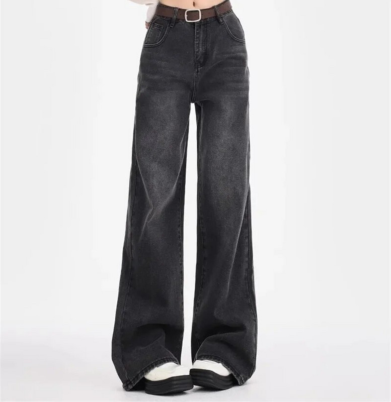 2023. aasta sügistalv, uued sirged teksad, naiste Ameerika High Street kottis püksid naistele, mustad hallid naiste kõrge vöökohaga püksid