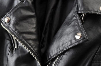 Нова мода Дамски меки мотоциклетни якета от изкуствена кожа Дамски якета с дълъг ръкав Есен Зима Байкърско улично черно розово палто