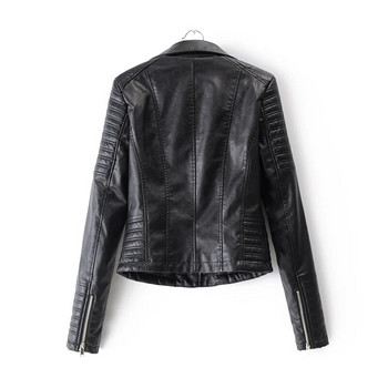 Нова мода Дамски меки мотоциклетни якета от изкуствена кожа Дамски якета с дълъг ръкав Есен Зима Байкърско улично черно розово палто