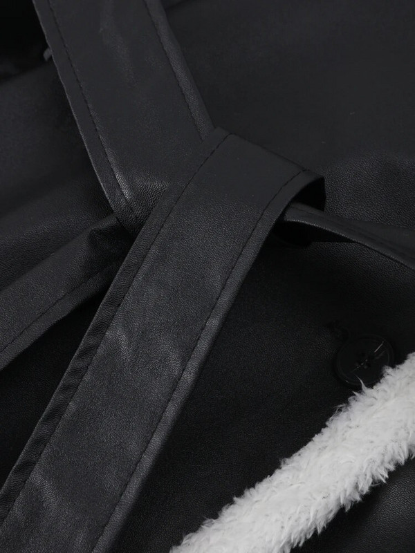 Kahepoolne karusnahast nahast pikk jakk naiste vöö lambavillane pikkade varrukatega revtasku naiste mantel Sügistalvine soe naiste mantel