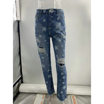 Wepbel Jeans Summer Washed Denim Παντελόνι Τζιν Παντελόνι για Γυναικεία Ψηλόμεση ίσιο μοτίβο αστέρι Ripped Streetwear Jeans