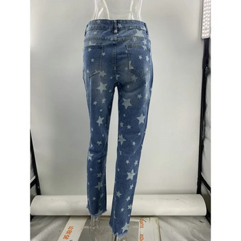 Wepbel Jeans Summer Washed Denim Παντελόνι Τζιν Παντελόνι για Γυναικεία Ψηλόμεση ίσιο μοτίβο αστέρι Ripped Streetwear Jeans