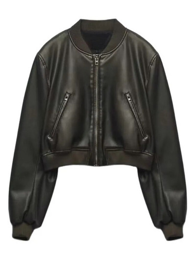 2023 Γυναικεία Vintage Bomber Chic Cropped PU Faux Leather Gothic Μπουφάν αγώνων Γυναικεία ποδηλατικά παλτά μπέιζμπολ μοτοσικλέτας Streetwear