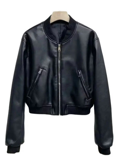 2023 m. moteriškos vintažinės bombonešio prašmatnios apkarpytos PU dirbtinės odos gotikinės lenktyninės striukės Moterų dviratininkų beisbolo paltai Gatvės drabužiai