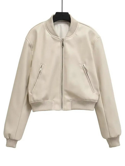 2023 m. moteriškos vintažinės bombonešio prašmatnios apkarpytos PU dirbtinės odos gotikinės lenktyninės striukės Moterų dviratininkų beisbolo paltai Gatvės drabužiai