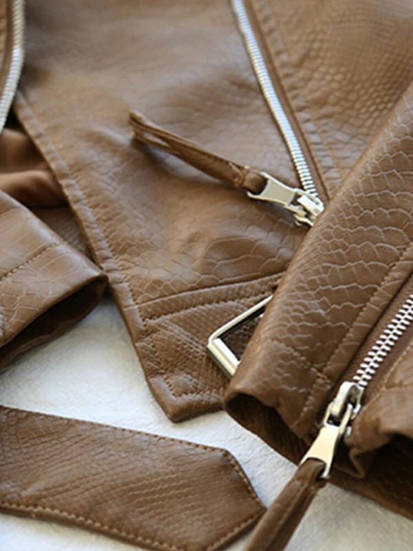 Ftlzz Kevad sügisene naiste kunstnahast jakk Slim Streetwear Khaki värvi nahast mantel Biker Moto jope vööga Naiste ülerõivad