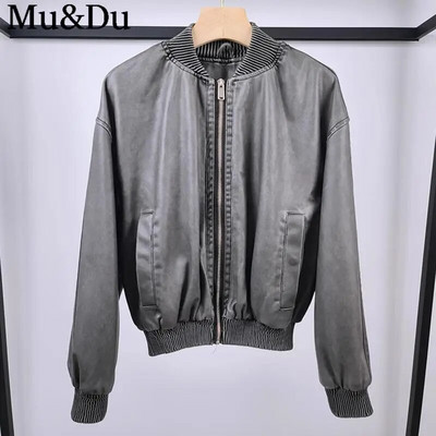 Mu&Du 2023 naiste mood, kunstnahast lühike mootorratta jope Vintage PU lukuga pesapallijoped Mantlid Y2k ülerõivad Femme tänavarõivad