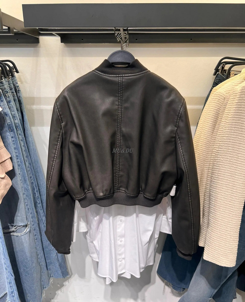 Mu&Du 2023 Ženska modna kratka motoristička jakna od umjetne kože Vintage PU Zip Baseball jakne Kaputi Y2k Outwear Femme Streetwear