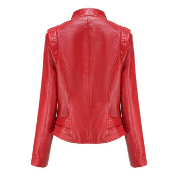 Γυναικείο μπουφάν με φερμουάρ Moto Biker 2023 Ανοιξιάτικο μπουφάν από συνθετικό δέρμα μοτοσικλέτας Γυναικείο φθινοπωρινό παλτό Νέο σε εξωτερικά ρούχα Κόκκινο Μπεζ Μαύρο XS