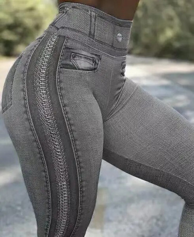 Női Leggings Farmer Magas derekú Futó Sport Műfarmer Karcsú Divat Fitness Jóga Nadrág Női Elasztikus Alkalmi ceruza nadrág