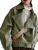 FTLZZ uued kevadised sügisrohelised kunstnahast jakid vabaaja naiste lühikesed vintage lahtised pujoped Naiste mustad punased nahast mantlid