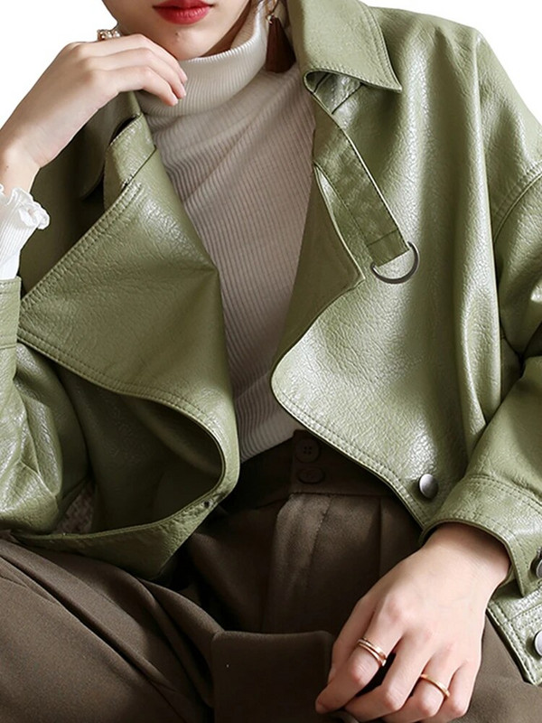 FTLZZ uued kevadised sügisrohelised kunstnahast jakid vabaaja naiste lühikesed vintage lahtised pujoped Naiste mustad punased nahast mantlid
