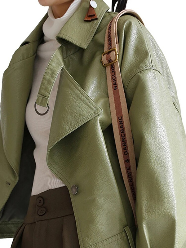 FTLZZ uued kevadised sügisrohelised kunstnahast jakid vabaaja naiste lühikesed vintage lahtised pujoped Naiste mustad punased nahast mantlid